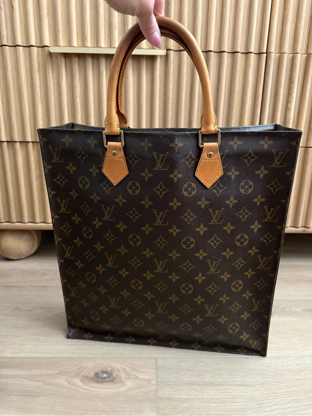 Louis Vuitton Brown Monogram Canvas Sac Plat Tote with Vachetta Handles - Picture 2 of 16